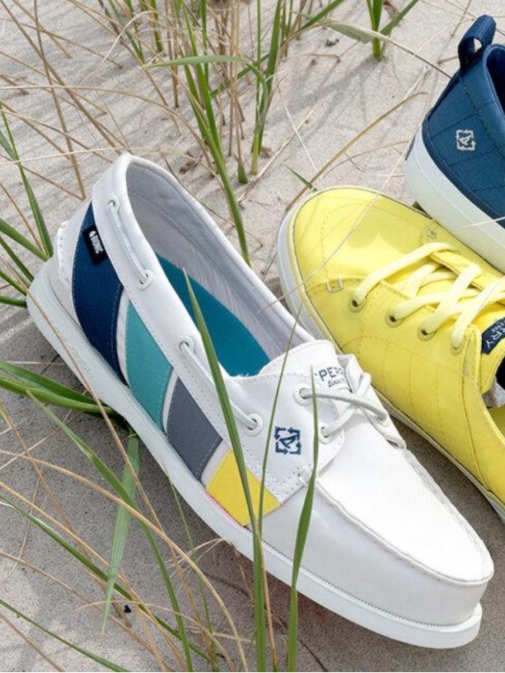 Sperry Tri-Color Eco Boat Shoes — White, Yellow & Navy